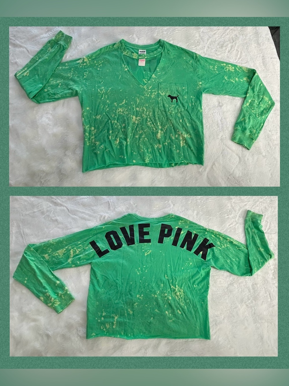 NWT Victoria's Secret PINK Green Acid Wash Choker Crop Top Love Pink XS